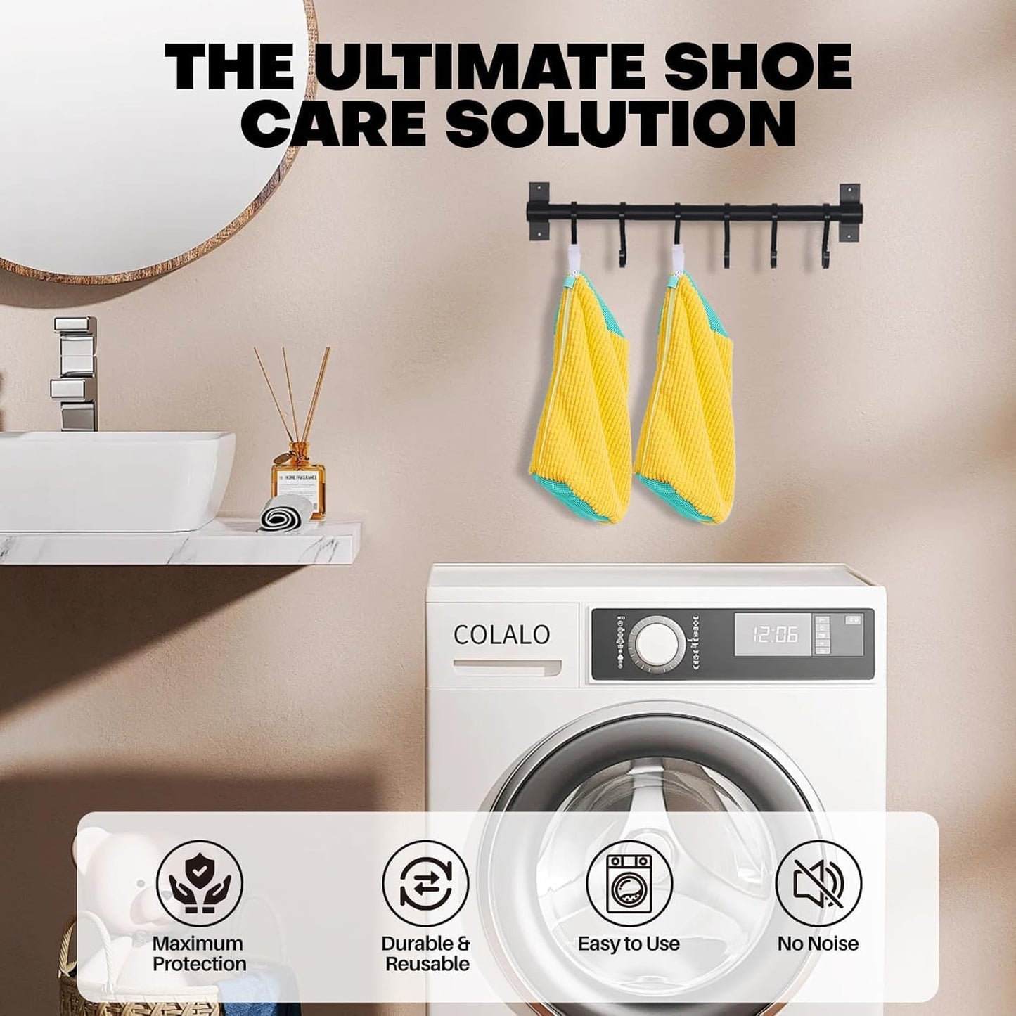SADRUCHI Reusable Shoe Washing Machine Bag Microfiber Yellow