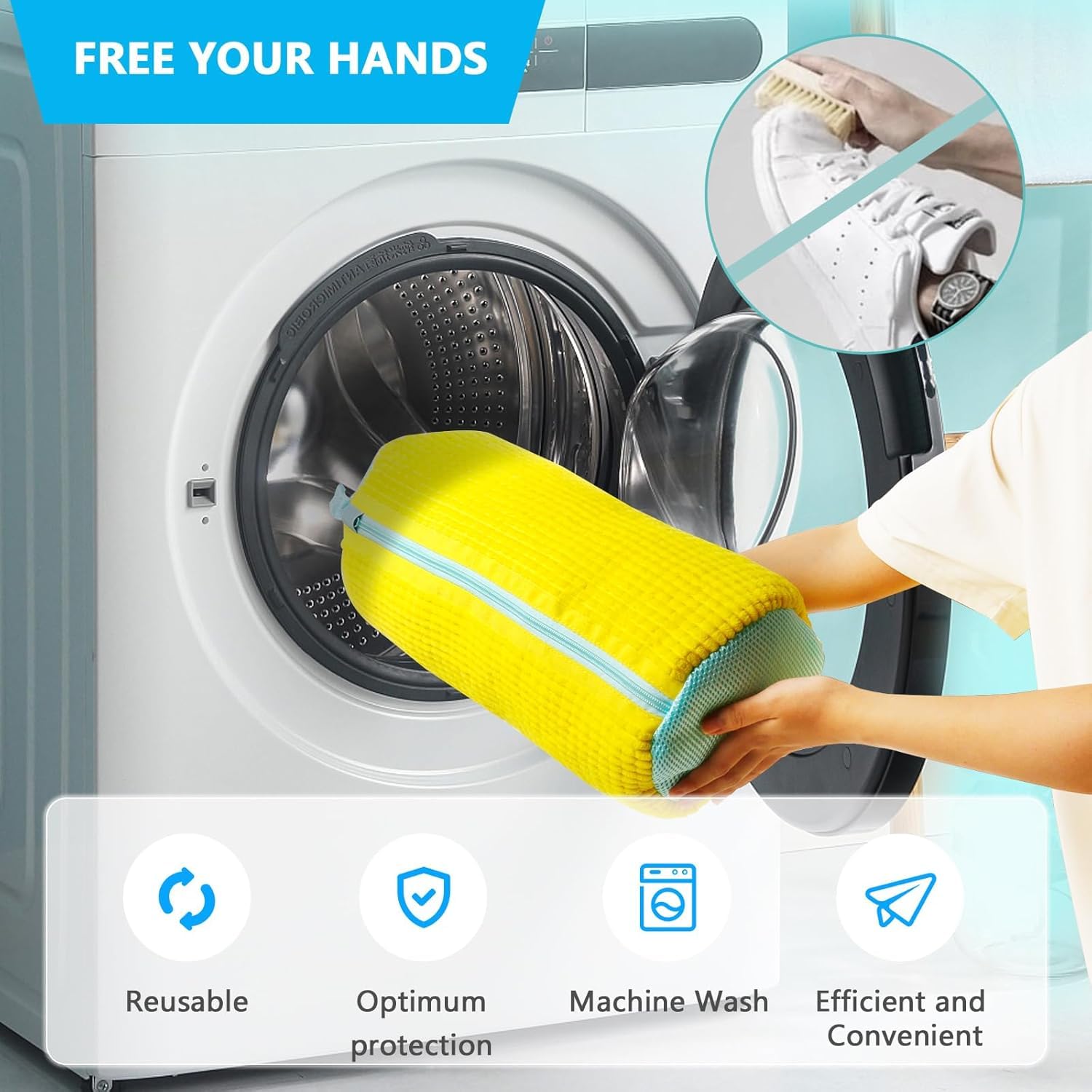 SADRUCHI Reusable Shoe Washing Machine Bag Microfiber Yellow
