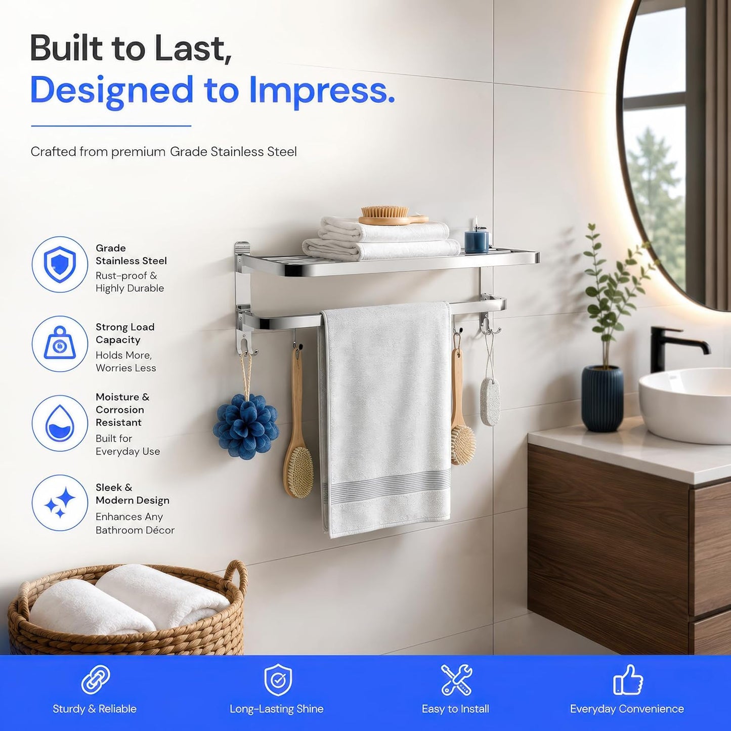 Heavy Stainless Steel Folding Towel Rack for Bathroom