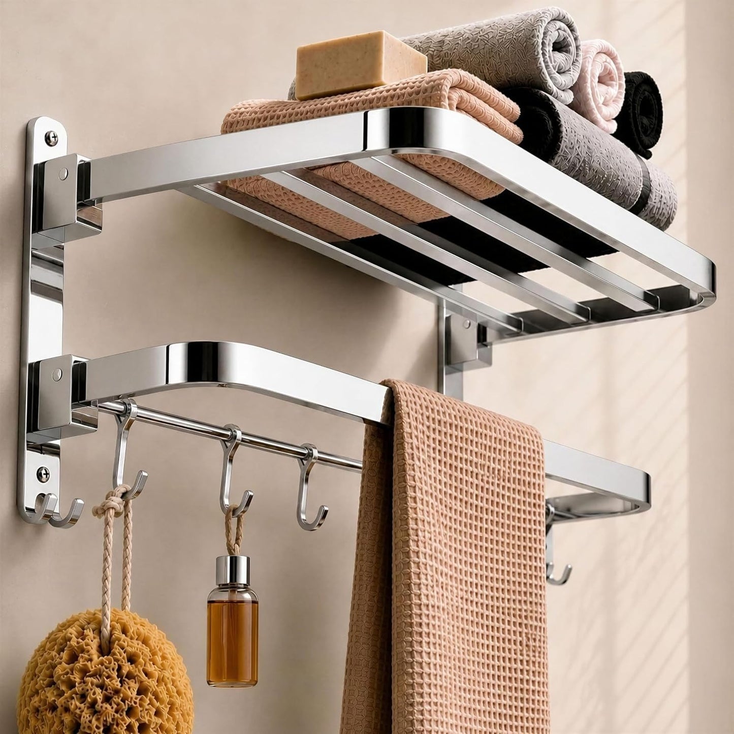 Heavy Stainless Steel Folding Towel Rack for Bathroom