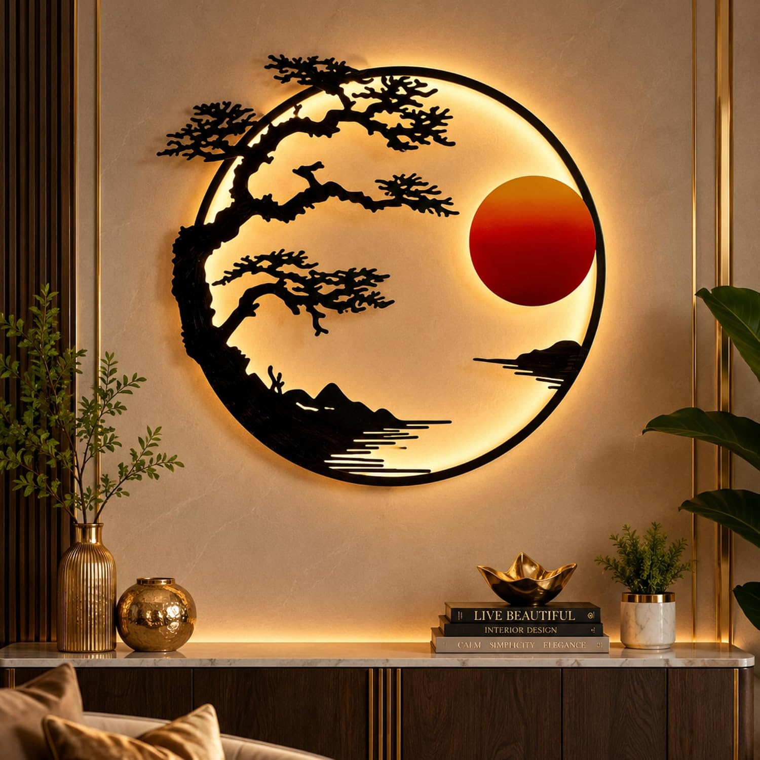 Nualish Sunset Serenity Metal LED Wall Art Abstract Sun Decor