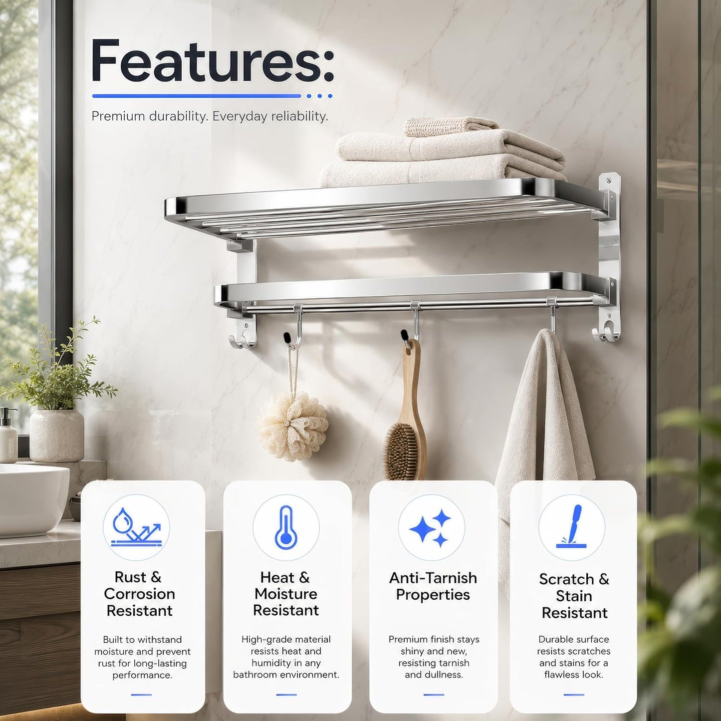 Heavy Stainless Steel Folding Towel Rack for Bathroom
