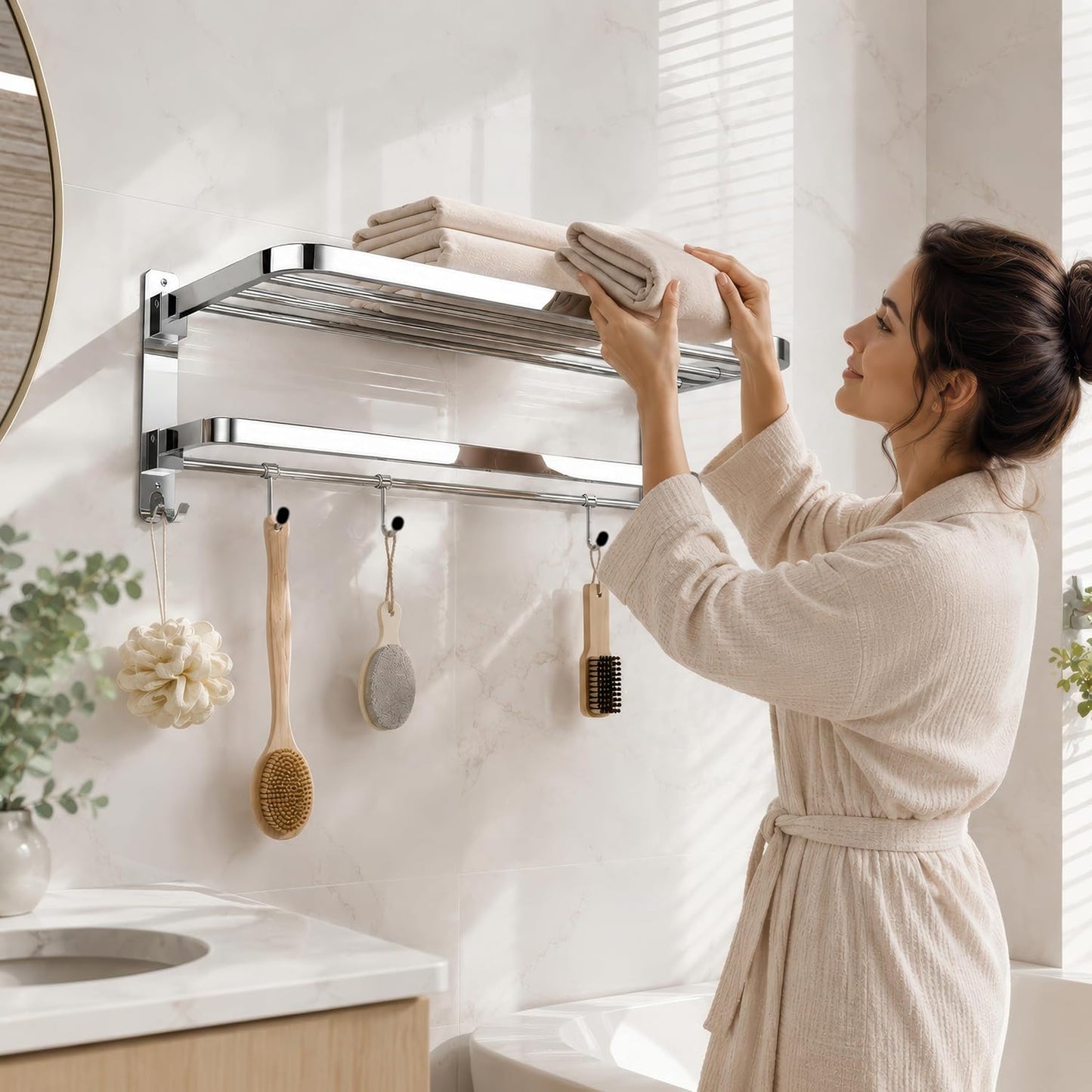 Heavy Stainless Steel Folding Towel Rack for Bathroom