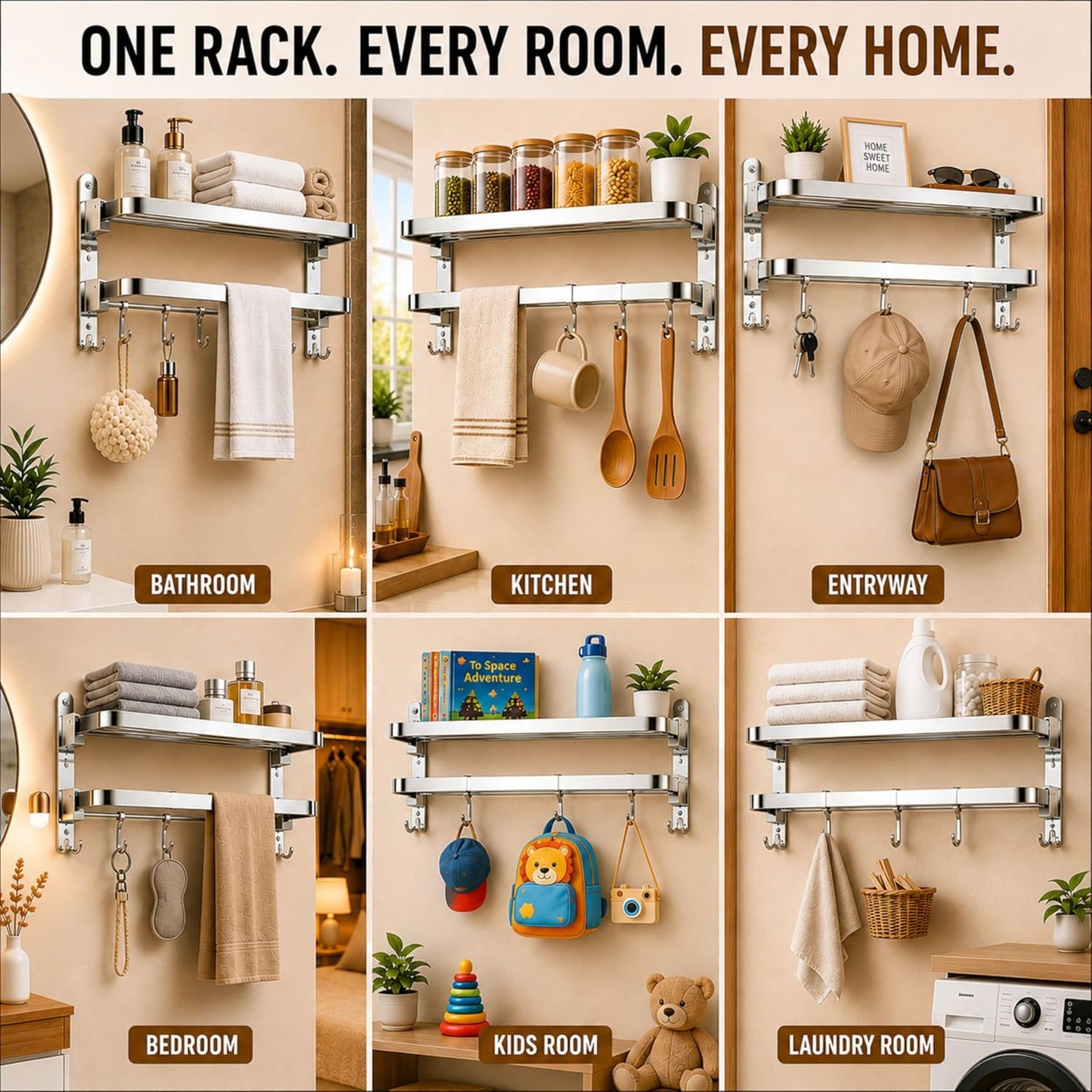 Heavy Stainless Steel Folding Towel Rack for Bathroom