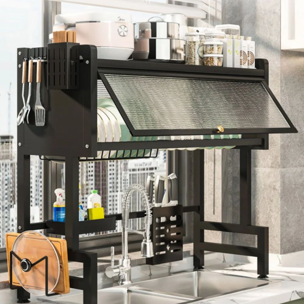 Kitchen Sink Drying Rack With Magnetic Gliding Door 75cm