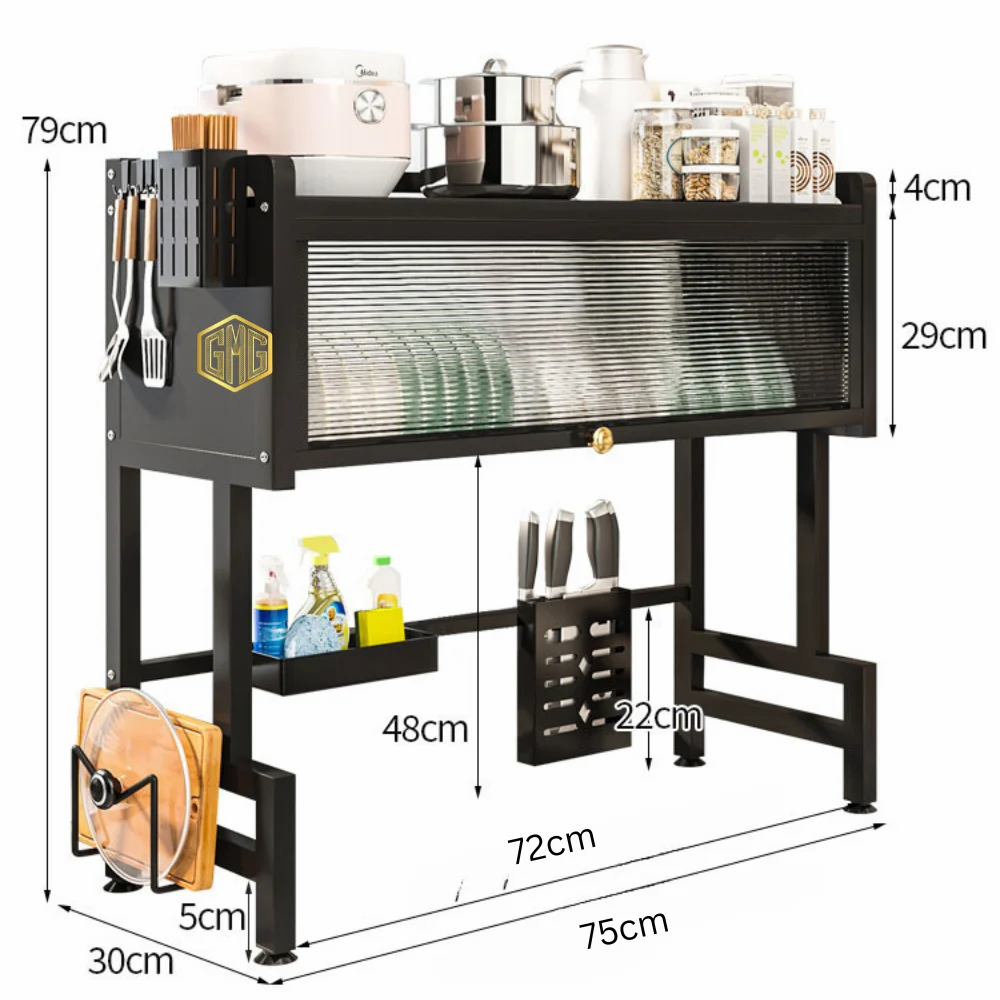 Kitchen Sink Drying Rack With Magnetic Gliding Door 75cm